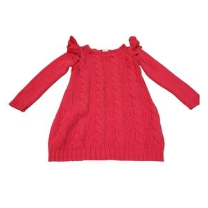 Carter's Red Cable Knit Sweater Dress Ruffle Sleeve Size 2T Holiday Christmas